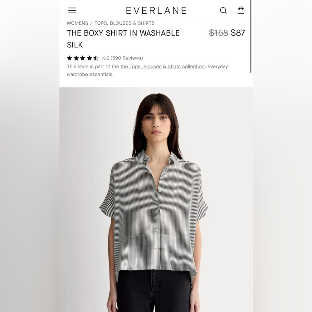 Everlane stripe boxy washable silk shirt size 0
